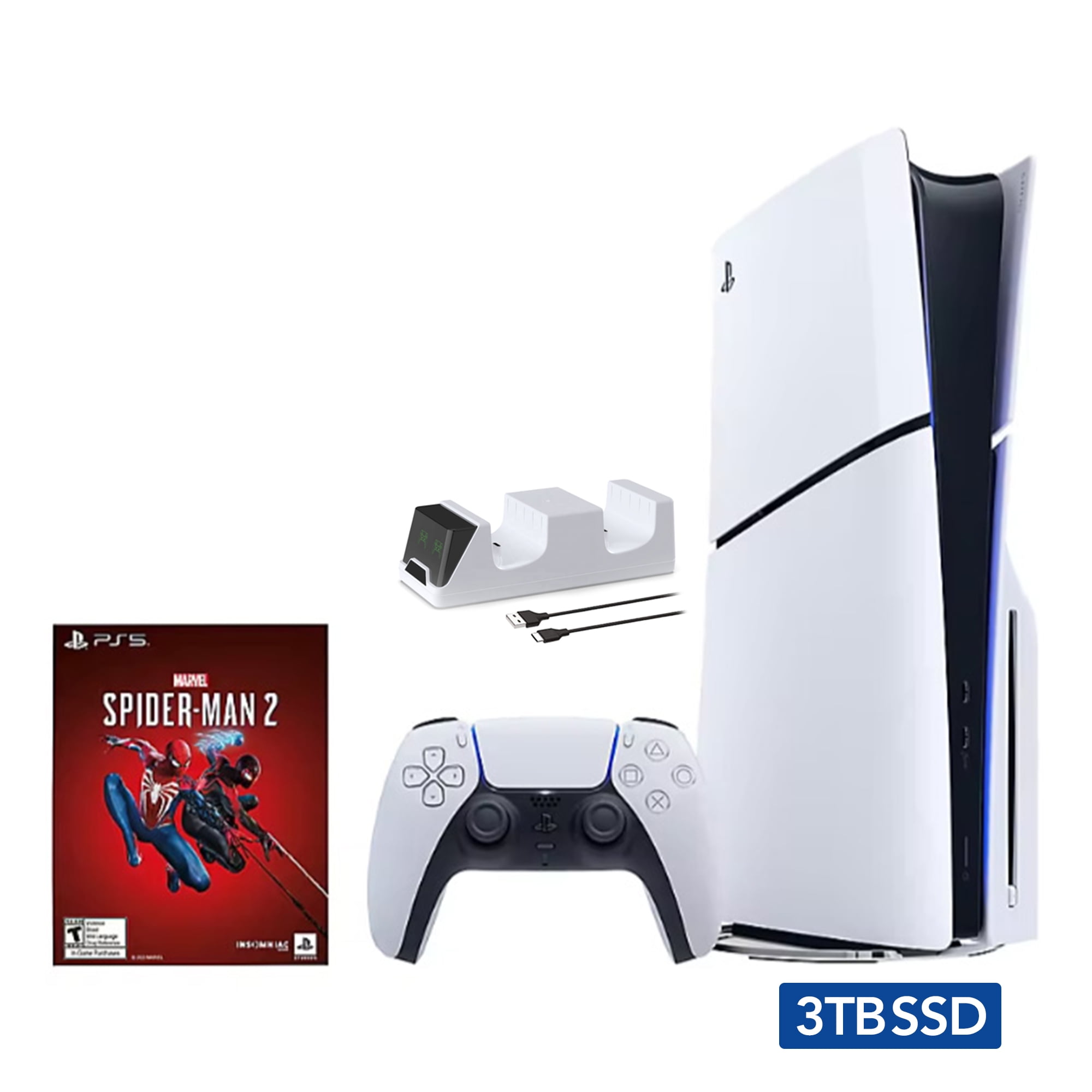 2023 New PlayStation 5 Slim Upgraded 3TB Disc Edition Console, Controller  and Mytrix Controller Charger - White, Slim PS5 3TB PCIe SSD Gaming Console  