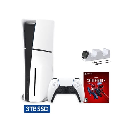 2023 New PlayStation 5 Slim Upgraded 3TB Disc Edition Marvel Spider-Man 2 Bundle and Mytrix Controller Charger - White, Slim PS5 3TB PCIe SSD Gaming Console