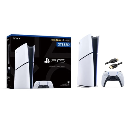 2023 New PlayStation_PS5 Slim Upgraded 3TB Digital Edition Console, Controller and 8K HDMI Ultra High Speed Cable - White, Slim 3TB PCIe SSD Gaming Console