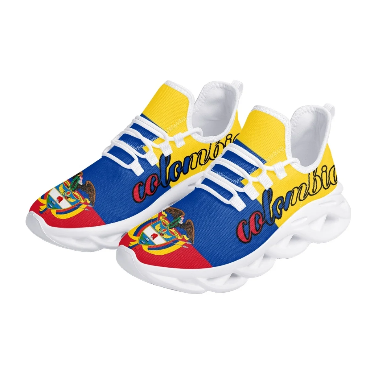 2023 New Sport Running Shoes Colombia Flag Lace-up Walking Sneakers Shock Absorption Cushion Tennis for Womens Mans