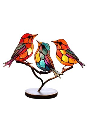 2023 New Stained Glass Birds On Branch Desktop Ornaments, Acrylic Flat Double Sided Colorful Birds Tabletop Decorations, Multicolor Hummingbird Craft Statue Bird Figurines Sculpture for Home Decor.