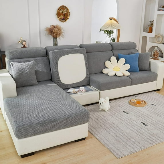 2023 New Universal Sofa Cover, Stretch Couch Cushion Slipcovers Replacement, Anti-Slip L Shape Sofa Covers, Chaise Lounge Sofa Slipcover (Weave Gray,Large Double Seat Cover)