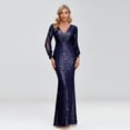 thumbnail image 1 of 2023 New Women Elegant V-neck Mermaid Evening Dress Floor Length Formal Prom Party Gown Sequins Long Sleeve Galadress Vestidos, 1 of 8