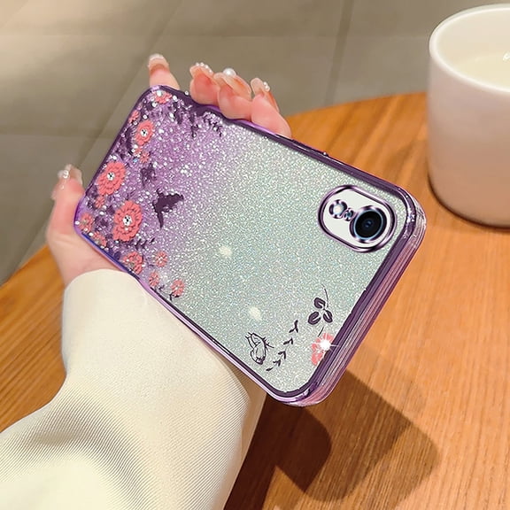 2023 New iPhone XR Case, Bling Glitter Clear Back Cover Chic Luxury Case for Girls Women Shockproof Anti-Scratch Phone Case for Apple iPhone XR 6.1" -Purple