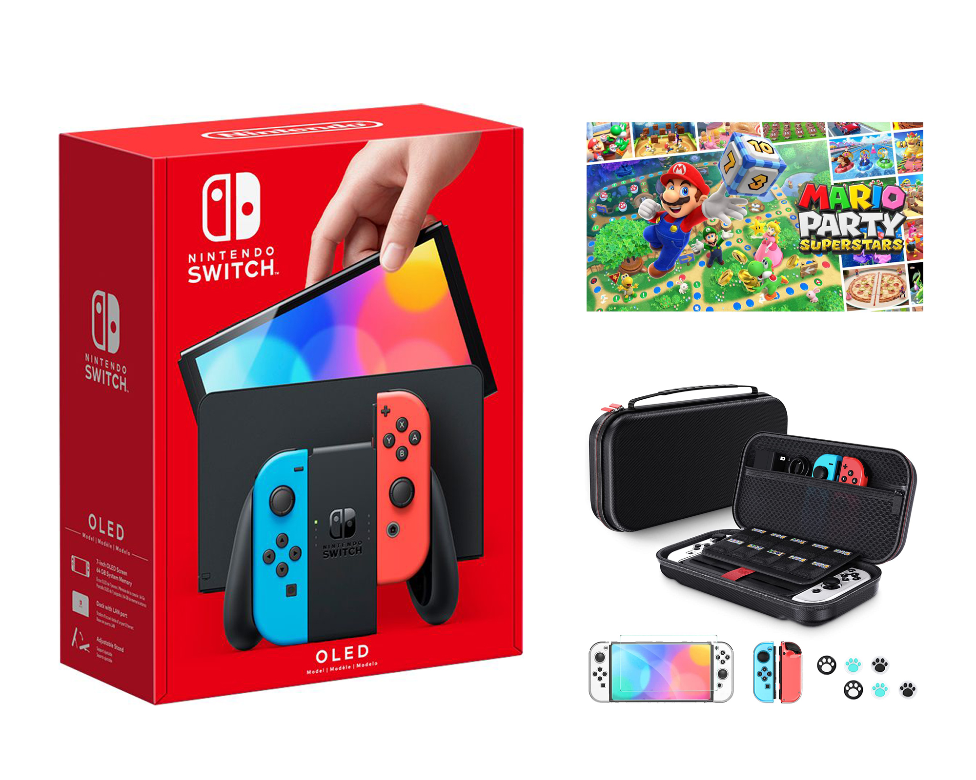 2023 Newest Nintendo Switch OLED Model Neon Red & Blue Joy-Cons Console,  32GB Internal Storage, Bundle with Mario Party Superstars Standard Edition  