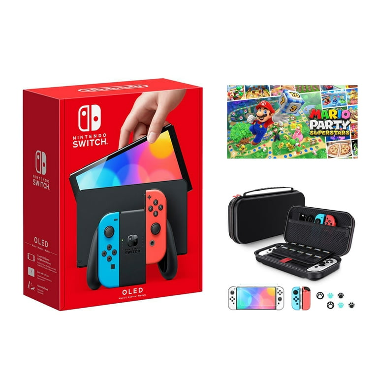 2023 Newest Nintendo Switch OLED Model Neon Red & Blue Joy-Cons Console,  32GB Internal Storage, Bundle with Mario Party Superstars Standard Edition  