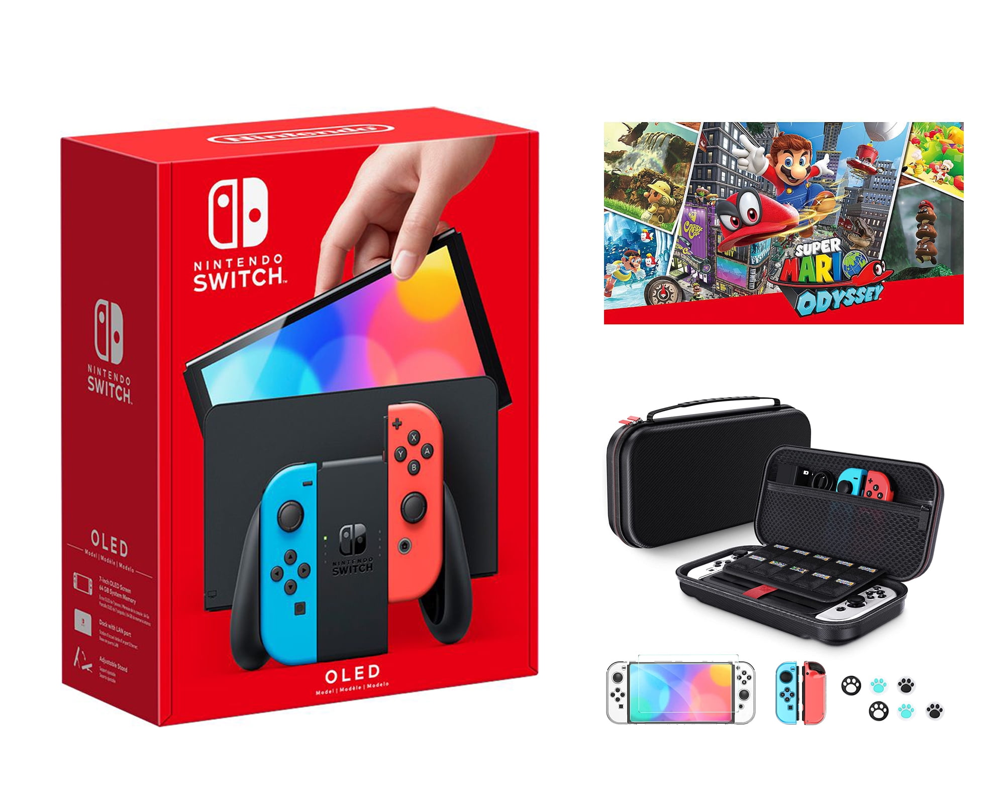 Nintendo Switch 本体 2023 2023 Nintendo Switch OLED Neon Red & Blue, 64GB, New Game Bundle