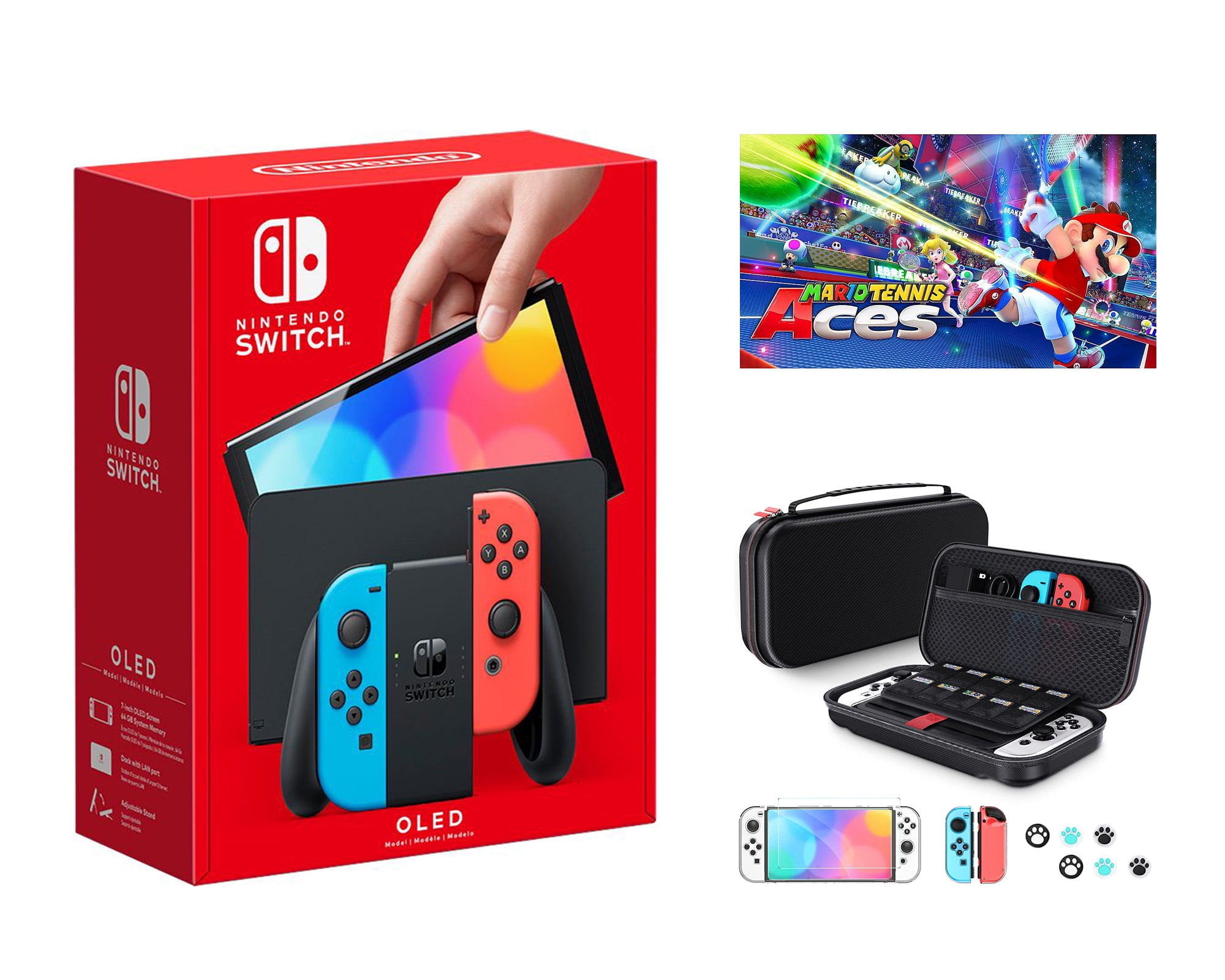 2023 Newest Nintendo Switch OLED Model Neon Red & Blue Joy-Cons Console,  32GB Internal Storage, Bundle with Minecraft & 10 in 1 Accessory Case