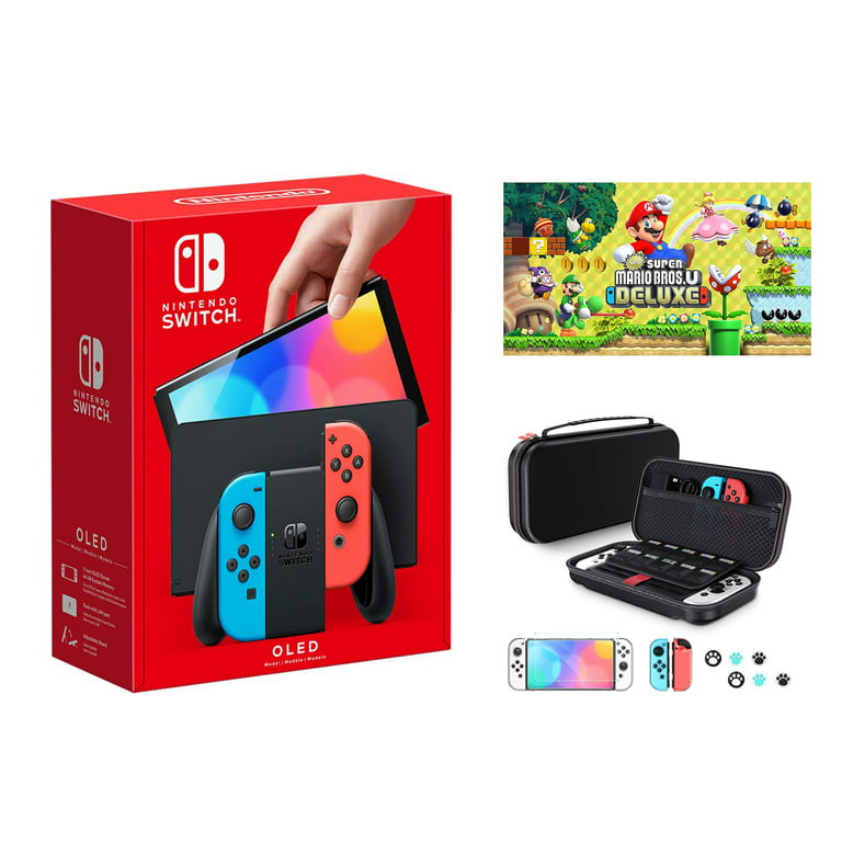 2023 Newest Nintendo Switch OLED Model Neon Red & Blue Joy-Cons Console,  32GB Internal Storage, Bundle with Super Mario Bros.U Deluxe & 10 in 1  Accessory Case 