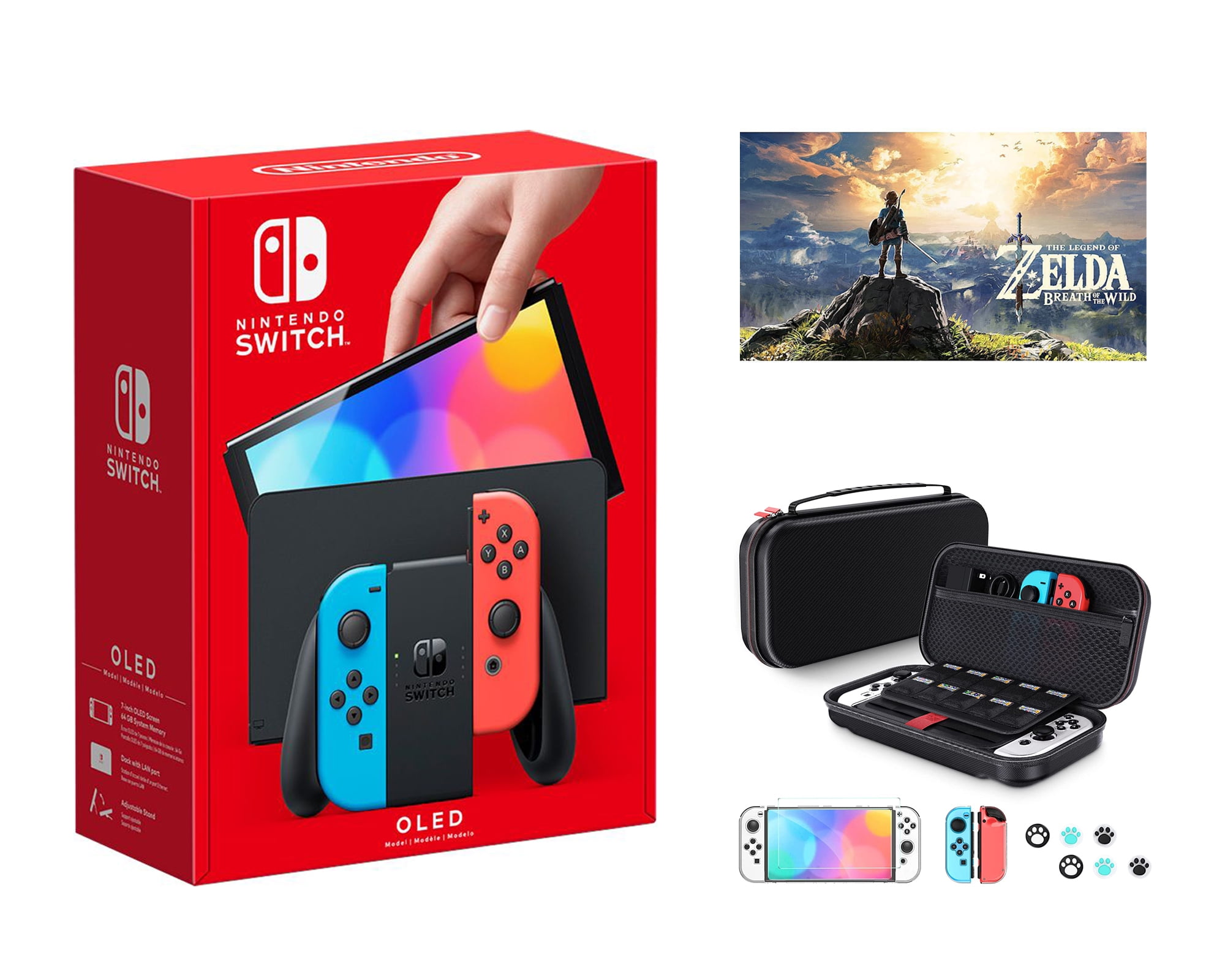 2023 Newest Nintendo Switch OLED Model Neon Red & Blue Joy-Cons Console, 32GB Internal Storage, Bundle with Minecraft & 10 in 1 Accessory Case