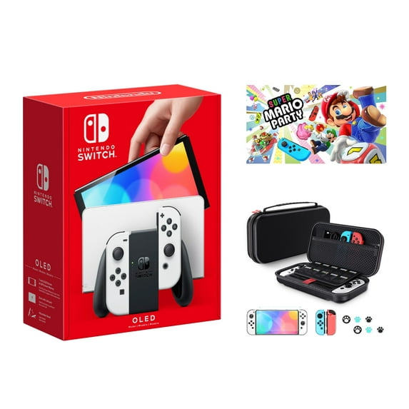 2023 Newest Nintendo Switch OLED Model White Joy-Cons Console, 32GB Internal Storage, Bundle with Super Mario Party & 10 in 1 Accessory Case