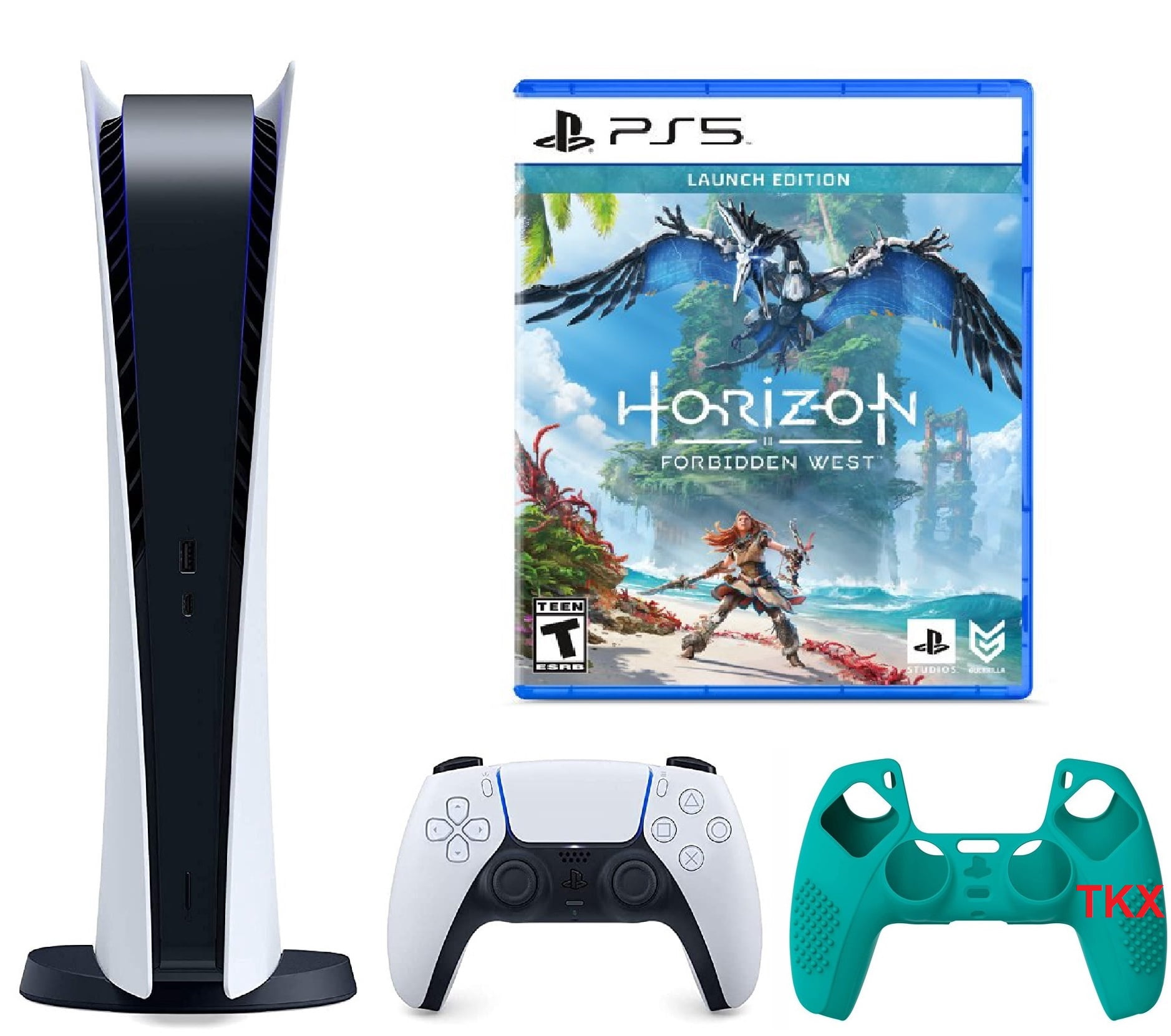 2023 Newest PlayStation_PS5 Gaming Console Digital-Version Bundle with  Horizon Forbidden West | Silicone Controller Cover Skin
