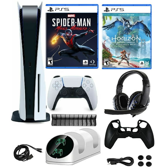 2023 Newest PlayStation_PS5 Gaming Console Disc Version Bundle with Marvel's Spider-Man: Miles Morales And Horizon Forbidden West / 10 In 1 Accessory Kit