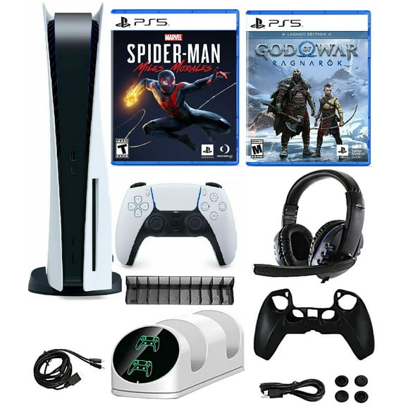 2023 Newest PlayStation_PS5 Gaming Console Disc Version Bundle with Marvel's Spider-Man: Miles Morales / God of War Ragnark/ 10 In 1 Accessory Kit