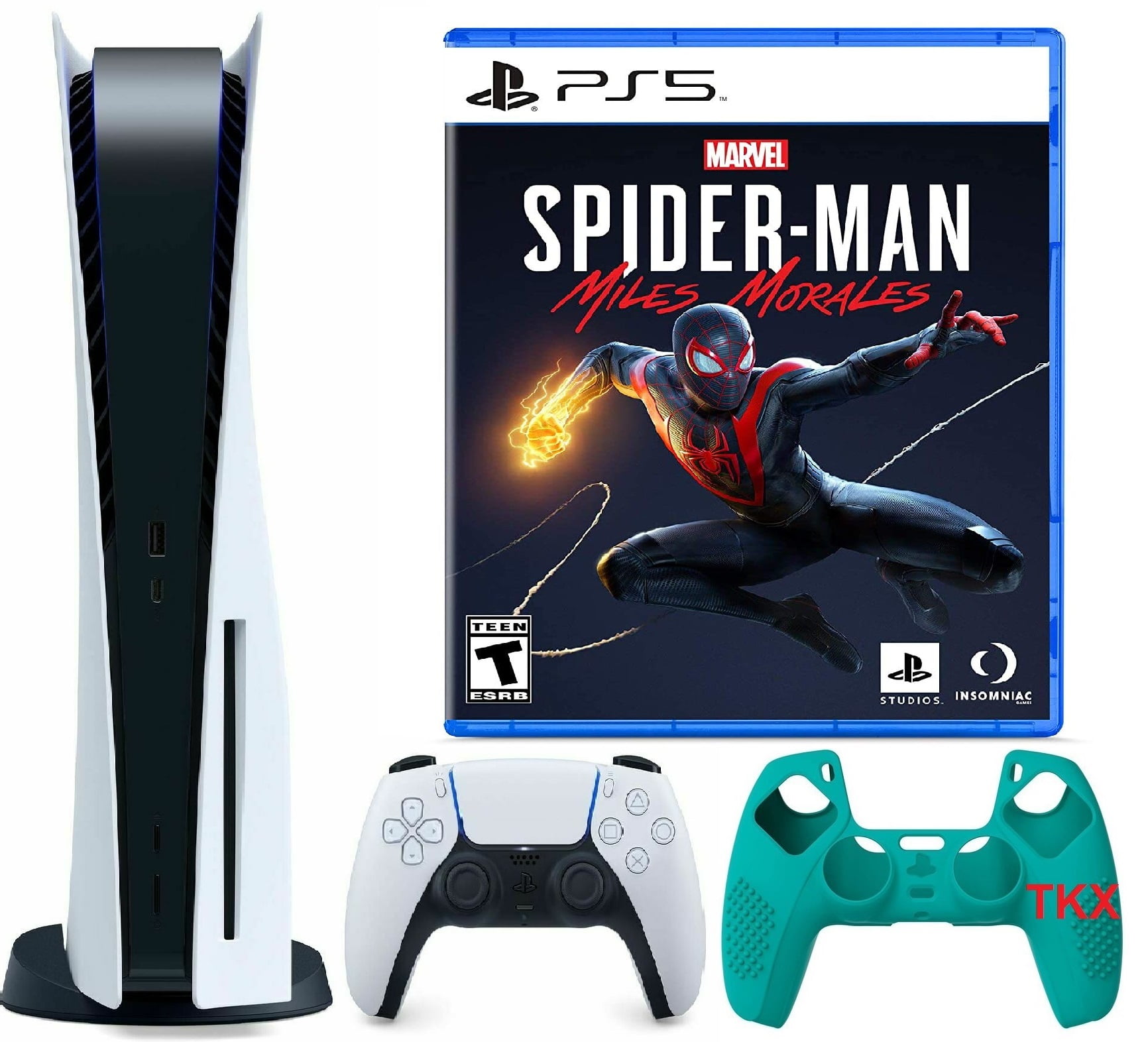 2023 Newest PlayStation_PS5 Gaming Console Disc Version Bundle with Marvel's Spider-Man: Miles Morales / Silicone Controller Cover Skin