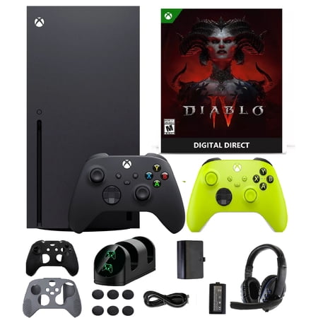2023 Newest Xbox Series X Gaming Console System- 1TB SSD Black X Version Bundle with Diablo IV Full Game / Extra Green Controller/ 17 in 1 Accessories Kit
