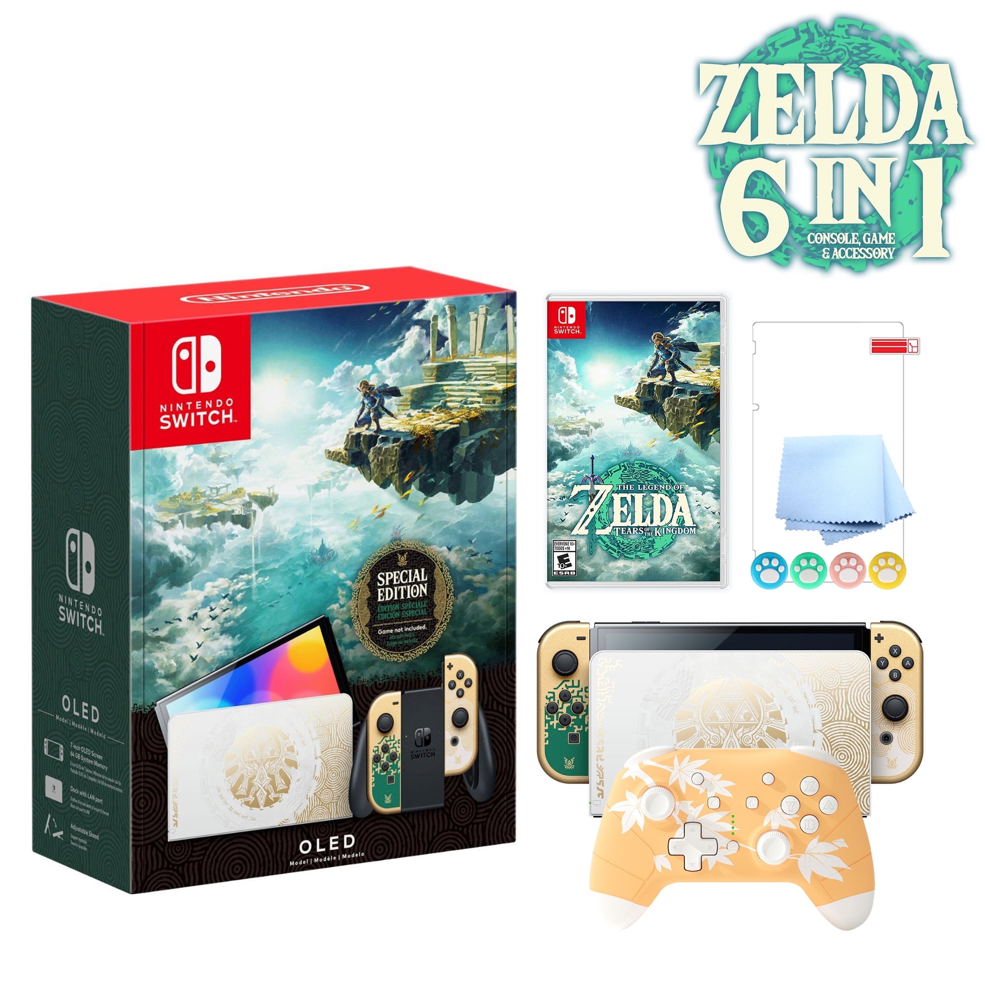 Nintendo Switch OLED Zelda Edition 2023 64GB Green Gold Joy Con Hylian Dock Zelda Game Bundle Walmart