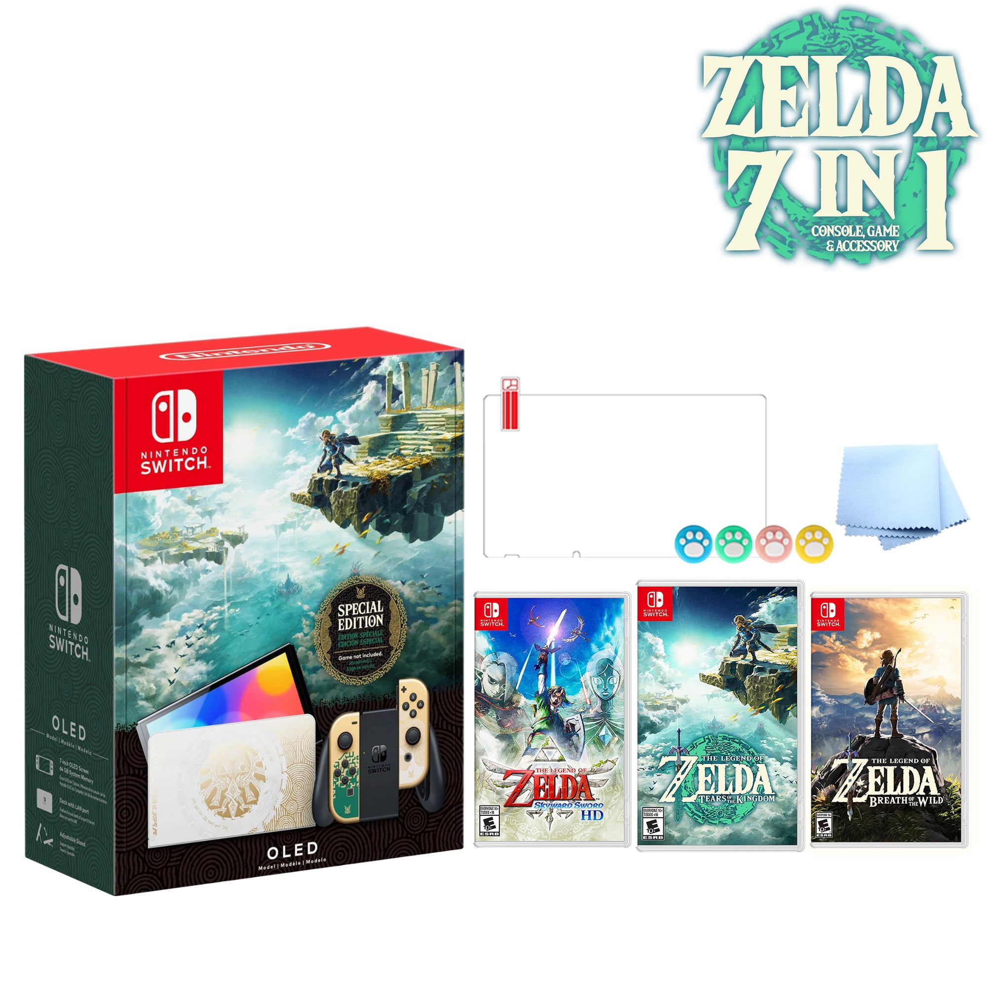 2023 Nintendo Switch OLED Zelda Limited Edition 7 in 1 Collection, Green &  Gold Joy-Con 64GB Console, Hylian Themed Dock, The Legend of Zelda 3 Games  