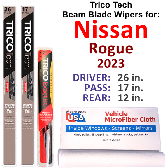 2023 Nissan Rogue Beam Blade Wipers (Set of 3) w/Rear Wiper