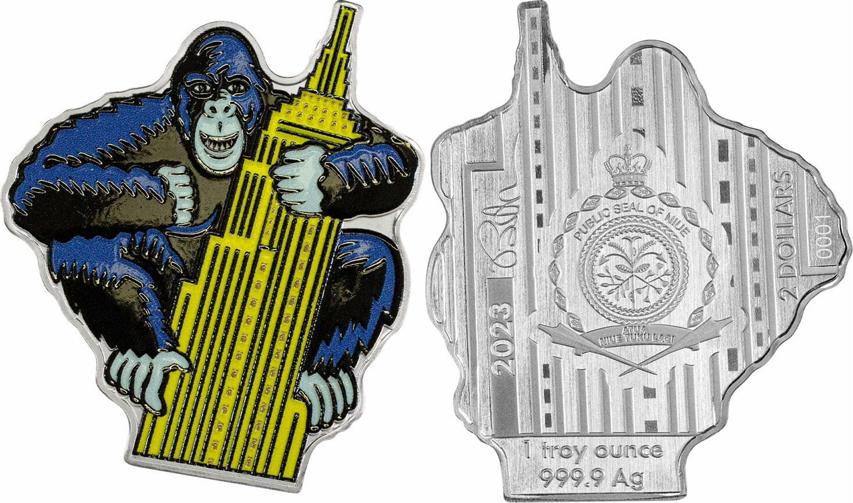 2023 Niue Burton Morris Gorilla 1 oz Shaped Colorized Silver Coin PAMP King Kong