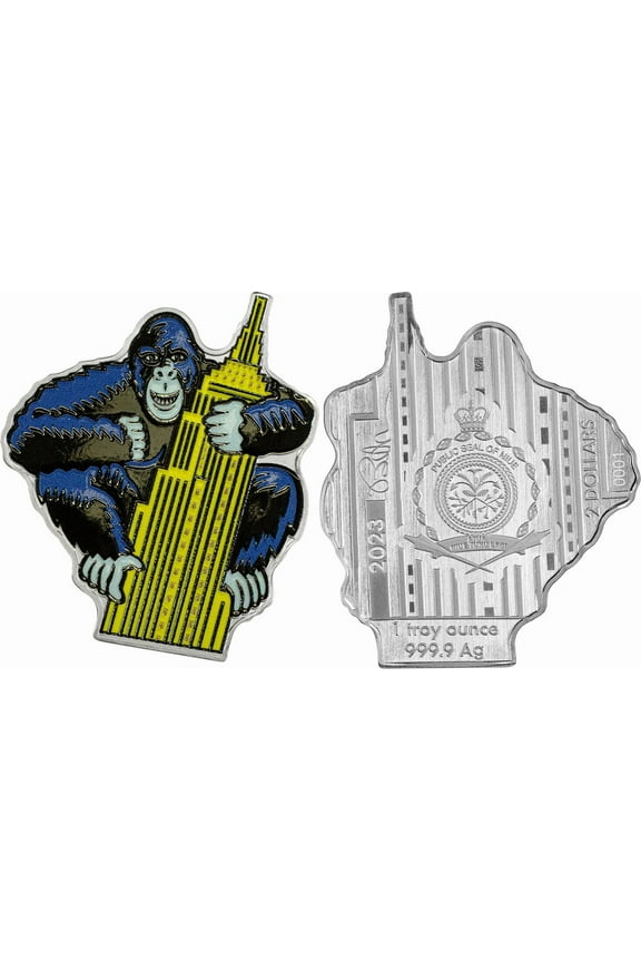 2023 Niue Burton Morris Gorilla 1 oz Shaped Colorized Silver Coin PAMP King Kong