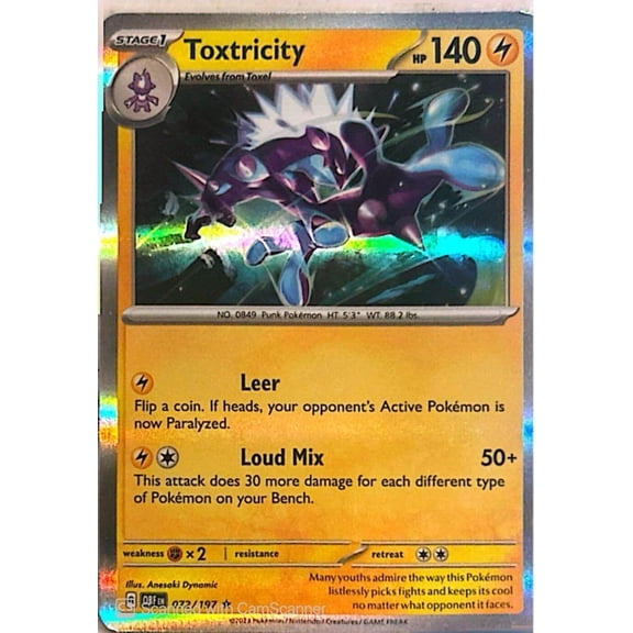 2023 Obsidian Flames Toxtricity Holo Rare #72/197 Pokemon Trading Card