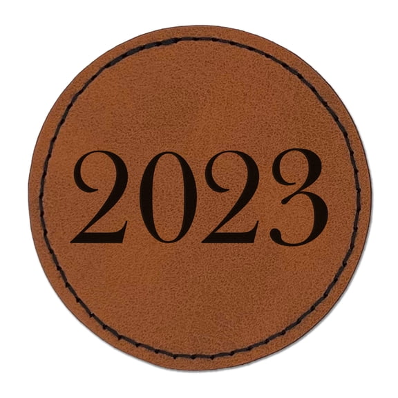 2023 Old Timey Font 2.5" Faux Leather Round Engraved Iron-On Patch - Brown