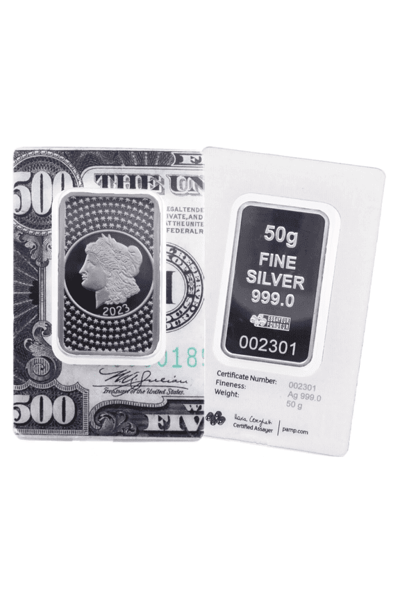 2023 Pamp Suisse Morgan Bar - 50 Gram Silver Bar in assay