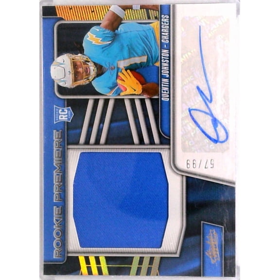 2023 Panini Absolute Quentin Johnston Rookie Premiere Materials Auto NFL Card Patch /99 RC Los Angeles Chargers NFL Autographed Football Card