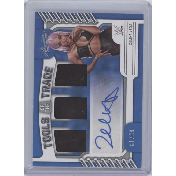 2023 Panini Chronicles Absolute WWE Tools of the Trade Zelina Vega #TOT-ZVG Blue /99 Triple Relic Memorabilia SmackDown WWE Autographed Wrestling Card
