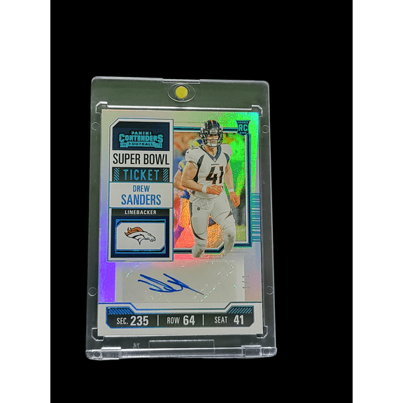 2023 Panini Contenders Football Super Bowl Ticket Drew Sanders #154 RC Denver Broncos NFL Autographed Football Trading Card