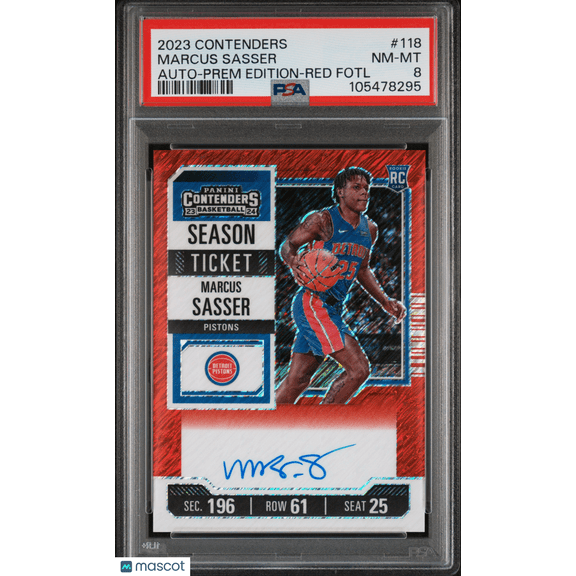 2023 Panini Contenders Marcus Sasser #118 Auto Prem Edition Red FOTL #3/5 PSA 8