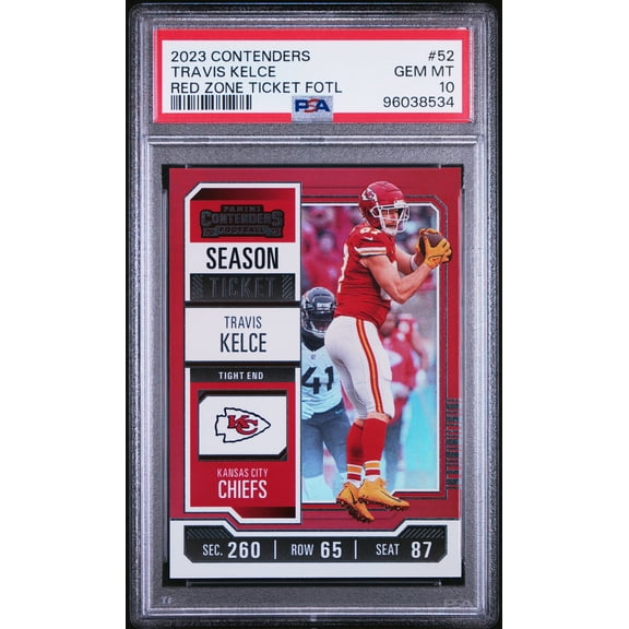 2023 Panini Contenders Travis Kelce #52 Red Zone Ticket Fotl PSA 10