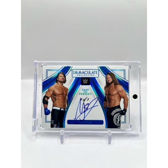2023 Panini Immaculate Collection WWE AJ Styles Auto Past And Present Platinum 1/1 #PP-AJS Trading Card