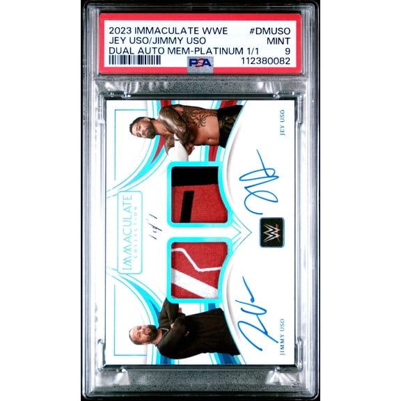 2023 Panini Immaculate WWE Dual Autographed Memorabilia Platinum 1/1 Jey Uso/Jimmy Uso #DMUSO PSA 9