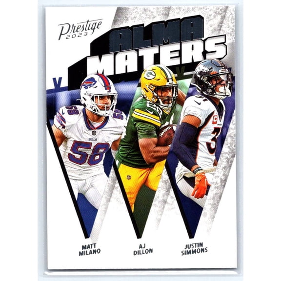 2023 Panini Prestige Alma Maters Trading Card AJ Dillon / Justin Simmons / Matt Milano AM-8
