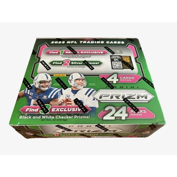 2023 Panini Prizm Football 24-Pack Sealed Retail Box Trading Cards - 1 Green Ice, 2 Silver Prizms, 3 Exclusive Black and White Checker Prizms (on average)!