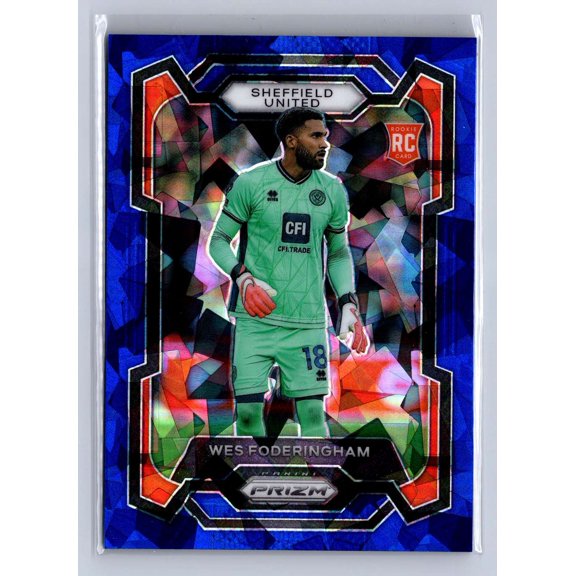 2023 Panini Prizm Premier League Blue Cracked Ice 39/75 Wes Foderingham RC #285 Soccer Card