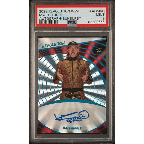 Graded 2023 Panini Revolution WWE Matt Riddle Autograph Sunburst #AGMRD PSA 9 Trading Card
