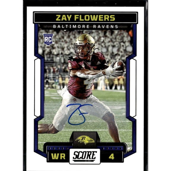 2023 Panini Score Zay Flowers #351 RC Auto Autograph Baltimore Ravens Football Card Baltimore Ravens NFL Autographed Football Trading Card