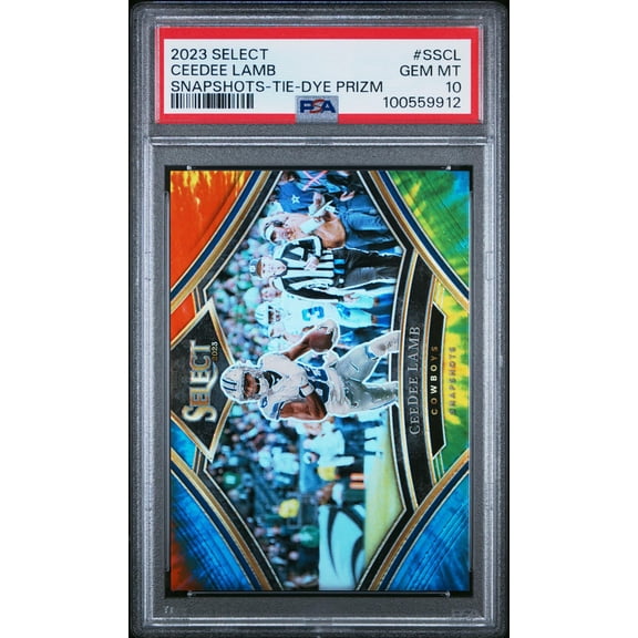 2023 Panini Select Snapshots Prizm Tie Dye Ceedee Lamb #SSCL /25 PSA 10