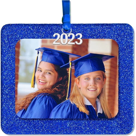 2023 Picture Ornament, Magnetic Glitter with Photo Protector, Horizontal, Blue