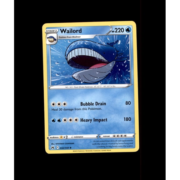 2023 Pokemon Crown Zenith Wailord 32/159 Rare Regular Finish English Card