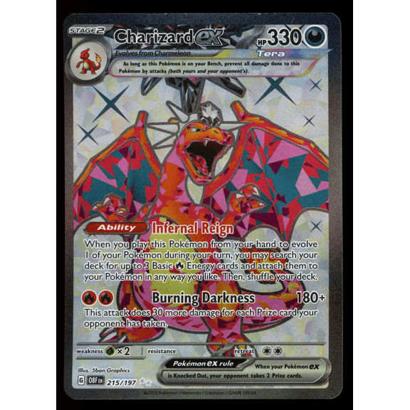 2023 Pokemon Obsidian Flames Charizard EX Holo Secret Rare FA #215/197 Trading Card