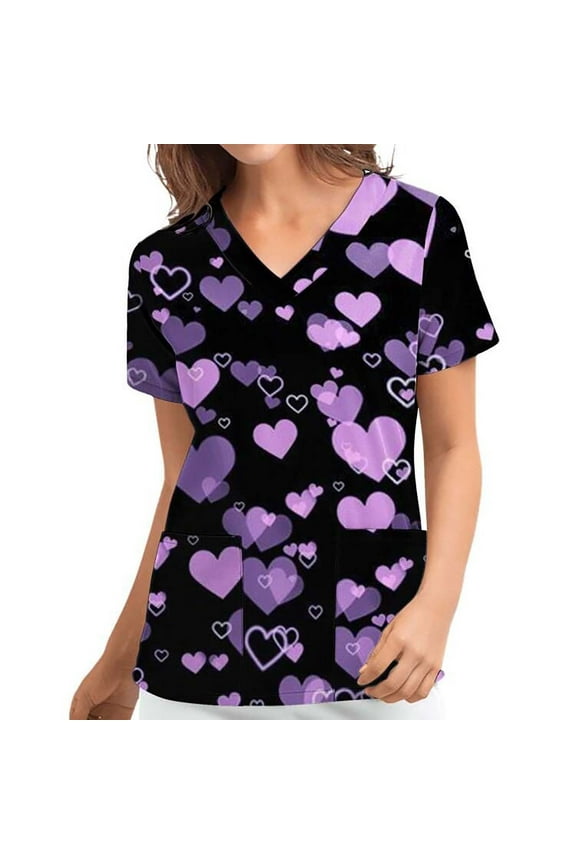 2023 Print Scrubs for Women Plus Size Scrub Tops V-Neck Fun T Shirts Workwear Healthcare Workers Uniform Tee with Pockets