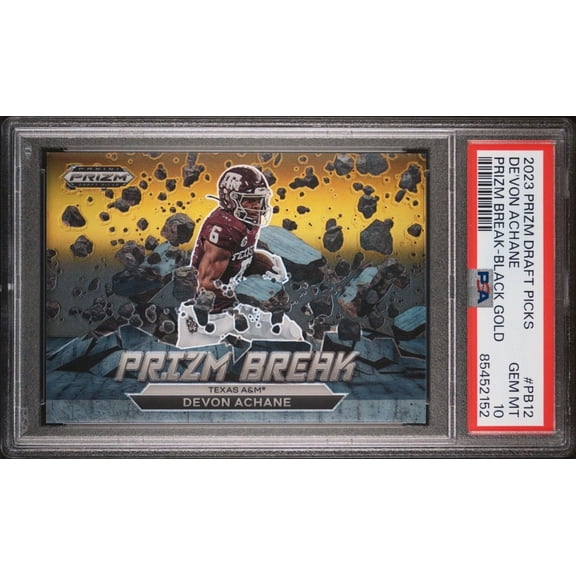 Graded 2023 Panini Prizm Draft Picks Black Gold De'Von Achane RC #PB12 PSA 10 Texas A&M Miami Dolphins