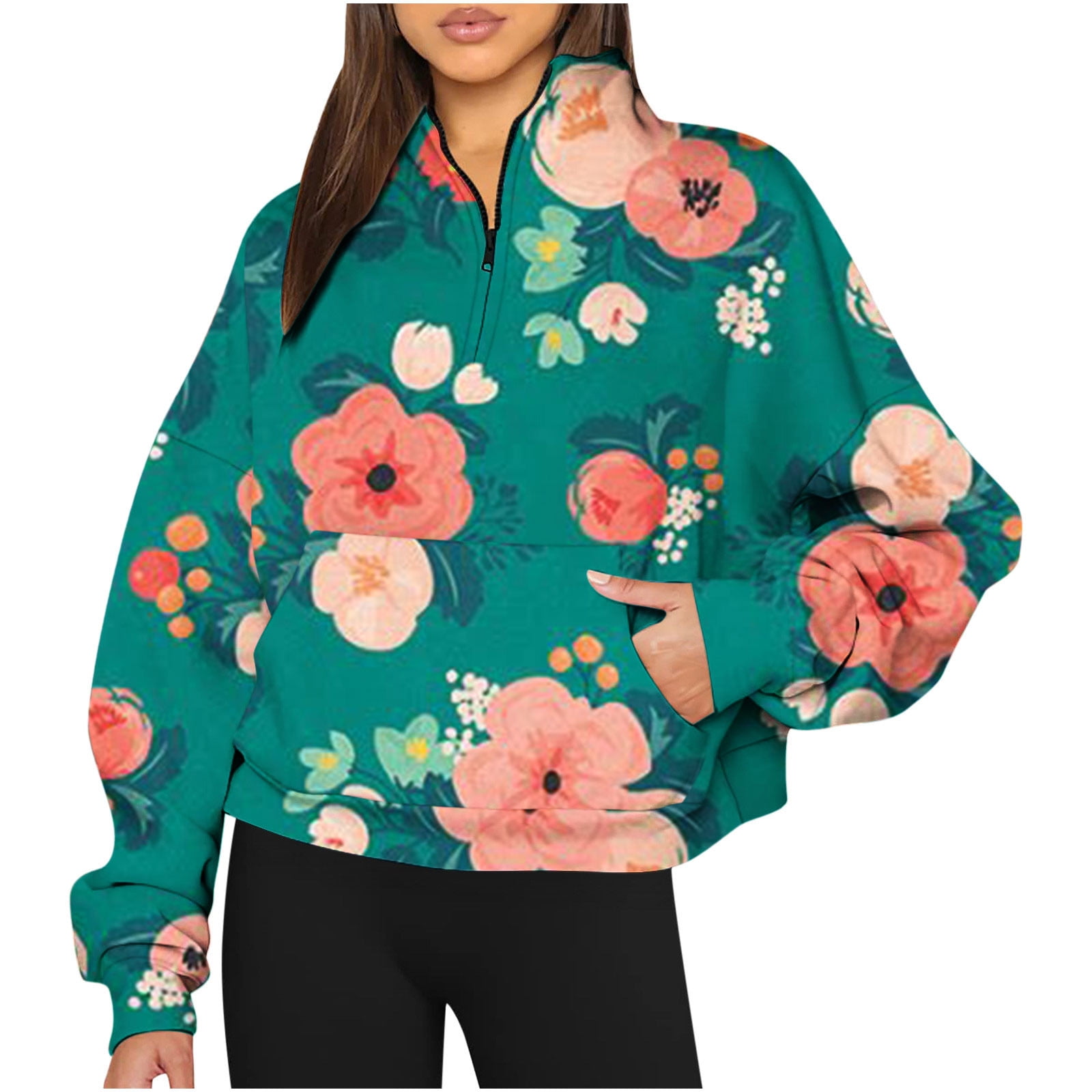 2023 Quarter Zip Pullover Women,Womens Oversized Half Zip Sweatshirt