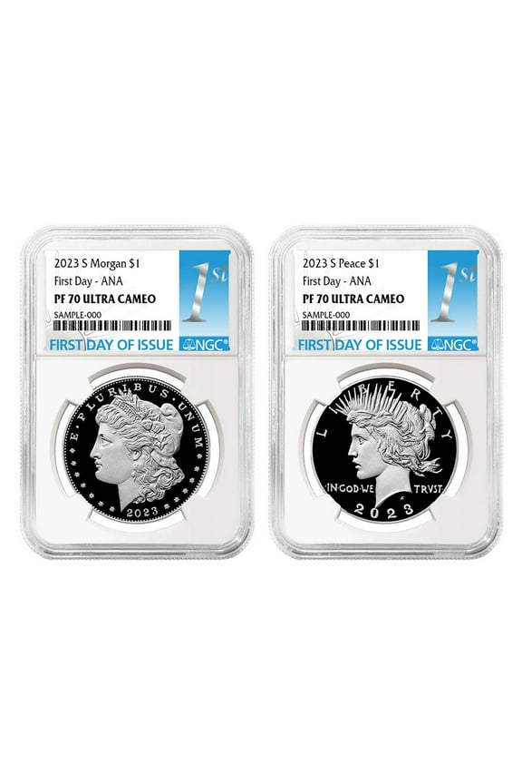 2023-S Proof $1 Morgan and Peace Silver Dollar 2pc Set NGC PF70UC FDI First Label ANA Release