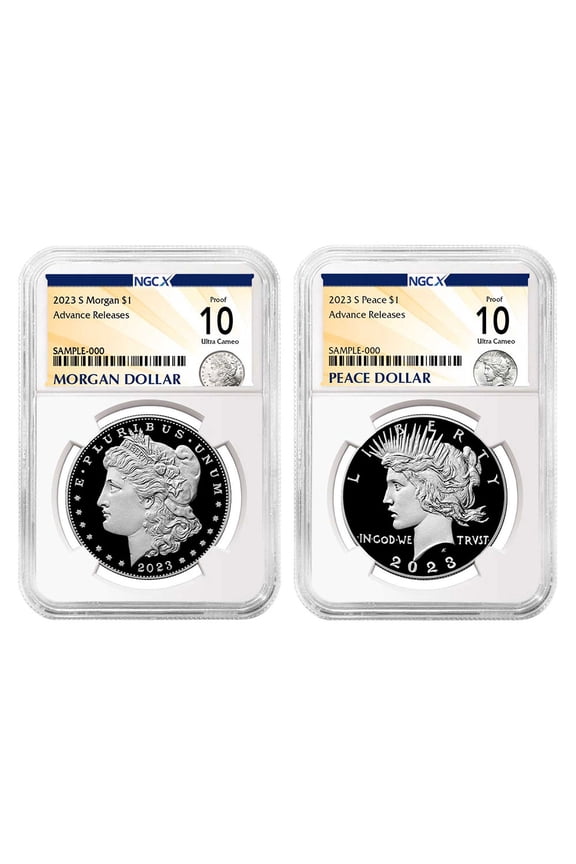 2023-S Proof $1 Morgan and Peace Silver Dollar 2pc Set NGCX PF10UC AR Morgan & Peace X Label