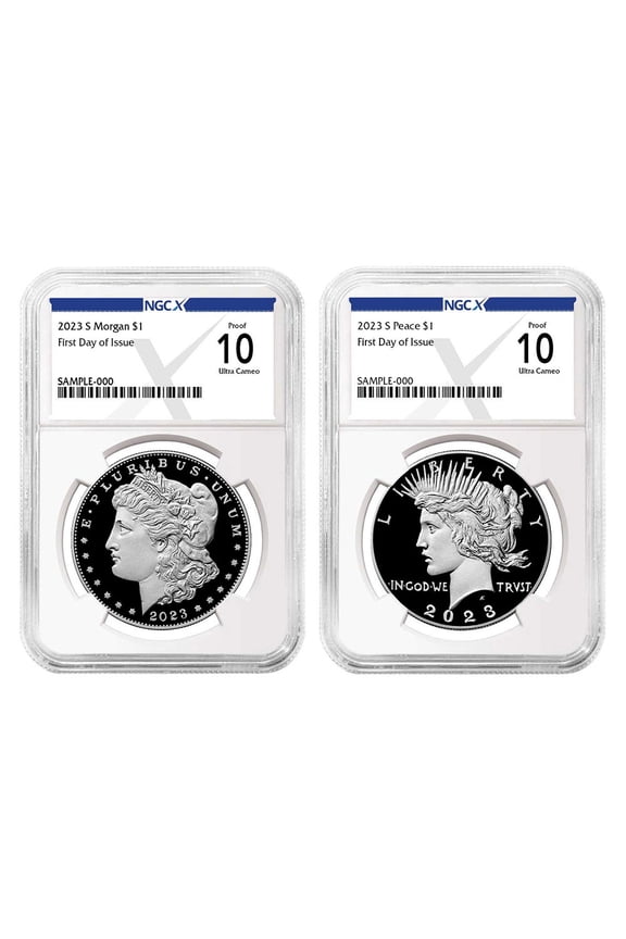 2023-S Proof $1 Morgan and Peace Silver Dollar 2pc Set NGCX PF10UC FDI X Label